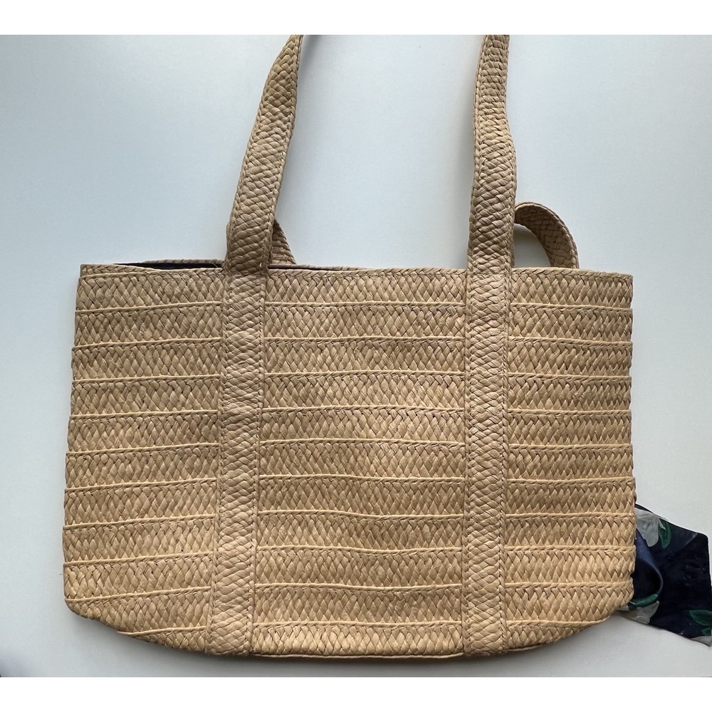 Straw Tote Bag Large Beige Woven Purse Floral Scarf Coastal Beach Cottagecore - Picture 3 of 6